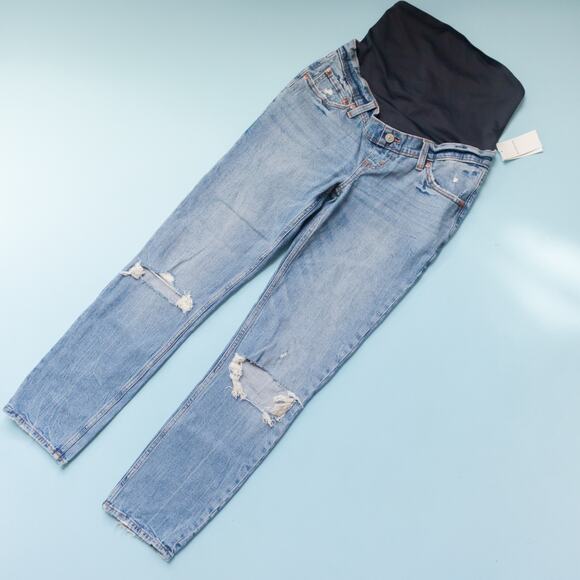 NEW Abercrombie The Ankle Straight Maternity Band Distressed Jeans Size 2 Long - Picture 2 of 9